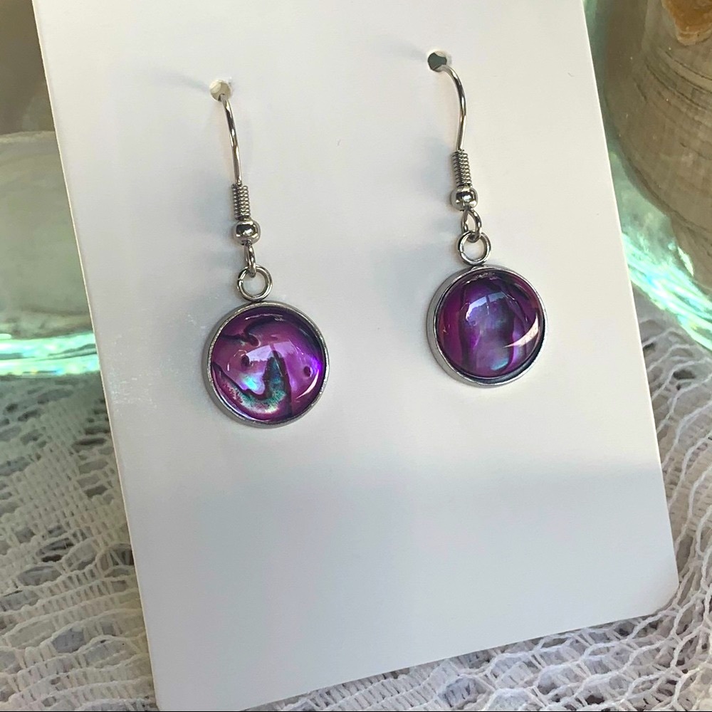 Earrings, Paua Shell, Pink, Handmade, NWT